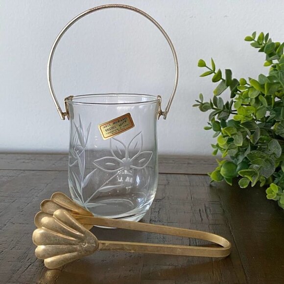 Arte Murano Kristall Lavorazione Etched Individual Ice Bucket with Tongs - Picture 1 of 6